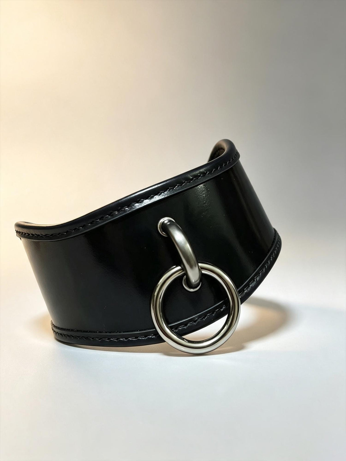 Handmade Wide  Genuine Leather Collar Choker for Men Women,Thick Necklace with Large Metal O-Ring,Punk Gothic Cosplay,Heavy-Duty Accessory