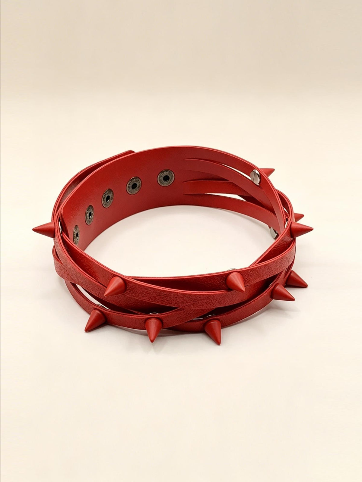 Handmade Studded Red Leather Choker Necklace, Adjustable Spiked Collar Gift for her/him