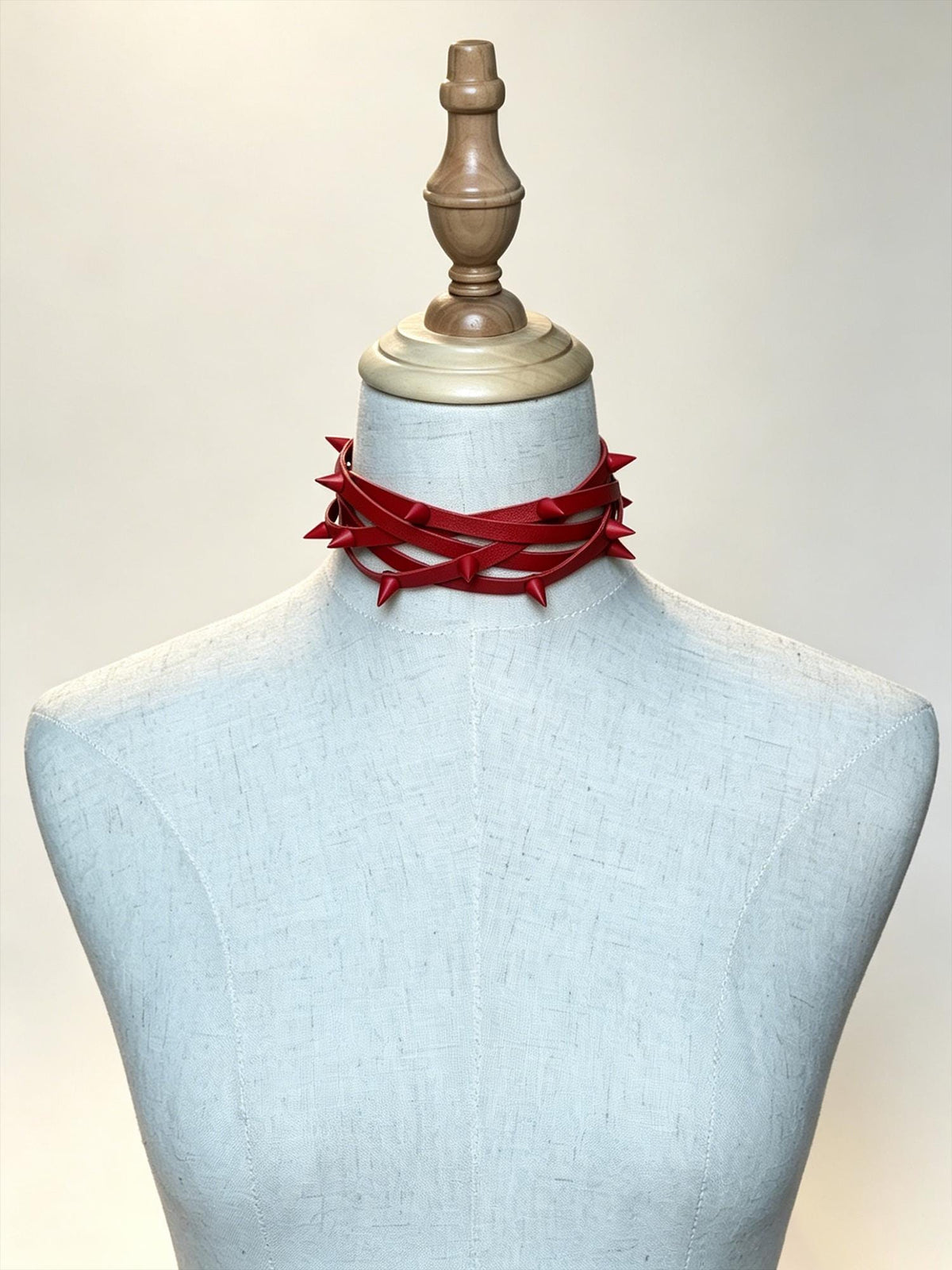 Handmade Studded Red Leather Choker Necklace, Adjustable Spiked Collar Gift for her/him