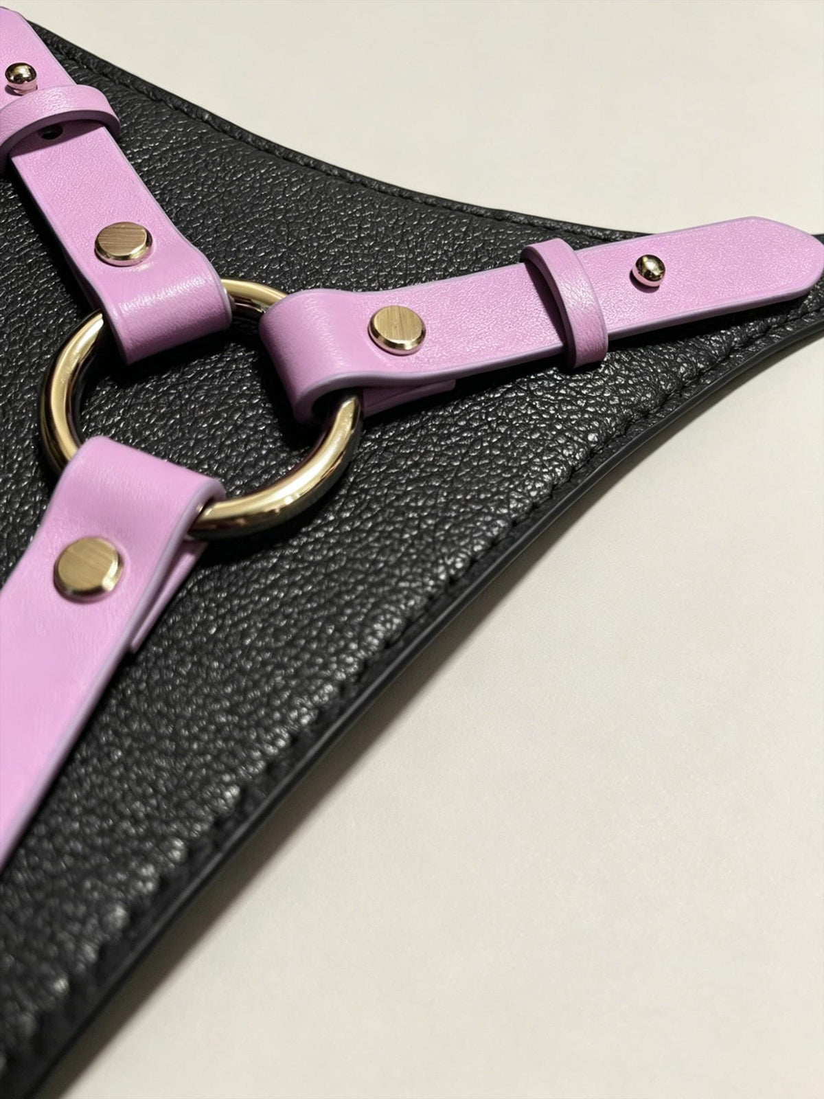 Handmade Black Purple Leather Thong for Women, Double-Sided Calfskin Underwear,  Interchangeable O-Ring, Custom Fit Lingerie, Gift for Her