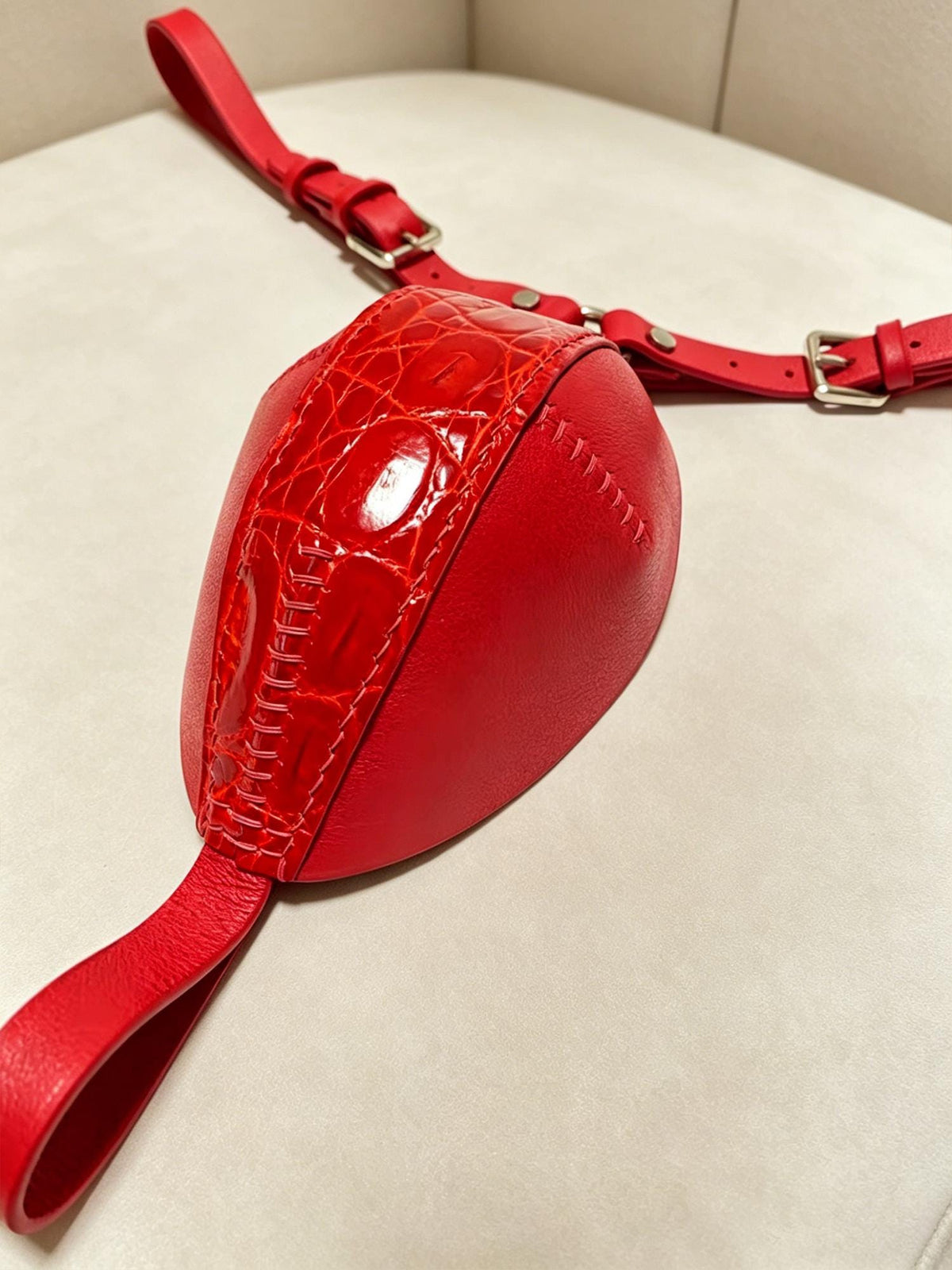 Handmade Red Crocodile&Calfskin Thong for Men,Custom Exotic Genuine Leather G-String,Enhancing 3D Pouch Underwear,Sexy Gift for Him