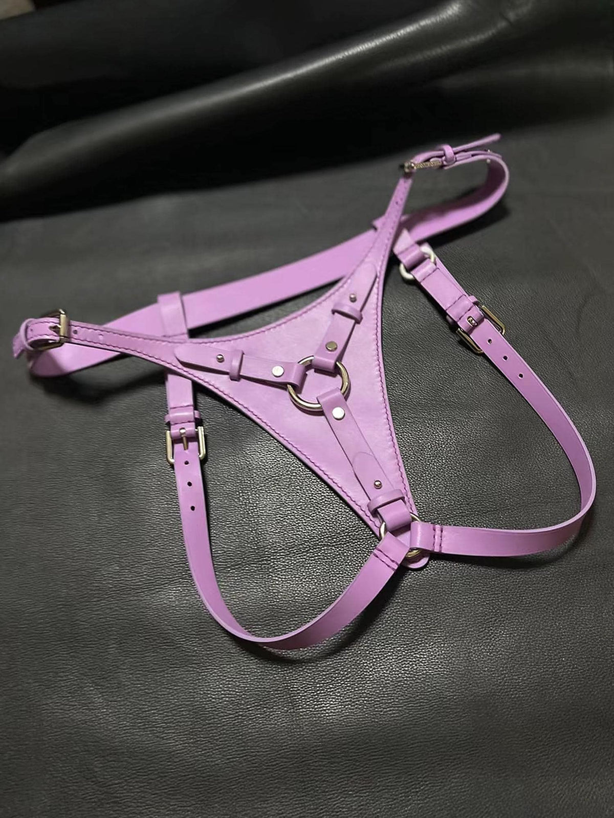 Genuine Leather O-Ring Thong for Women,Handmade Harness-Style underwear, Adjustable Waist tie.Name Engraving, Edgy Lingerie Gift for Her