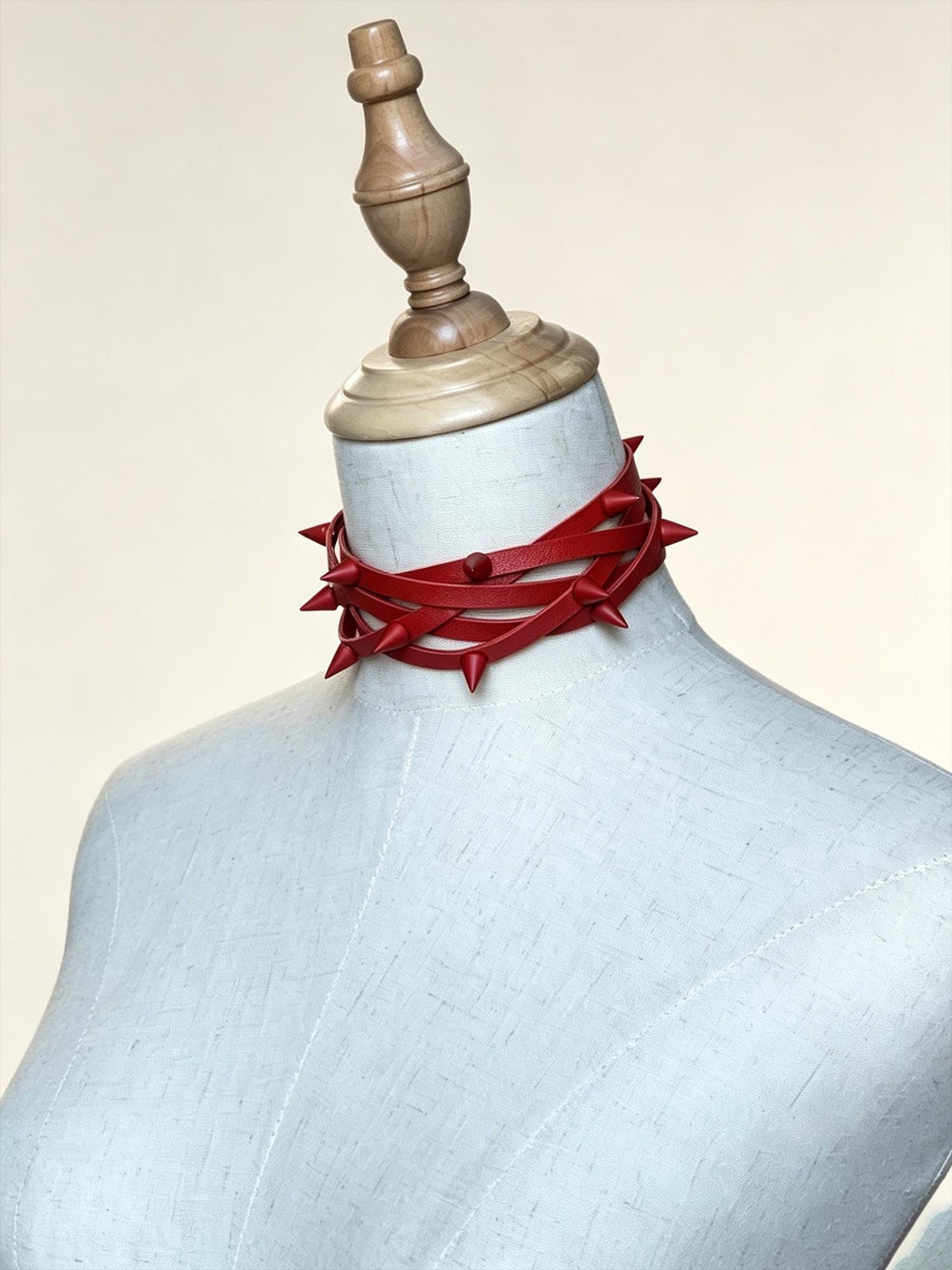 Handmade Studded Red Leather Choker Necklace, Adjustable Spiked Collar Gift for her/him