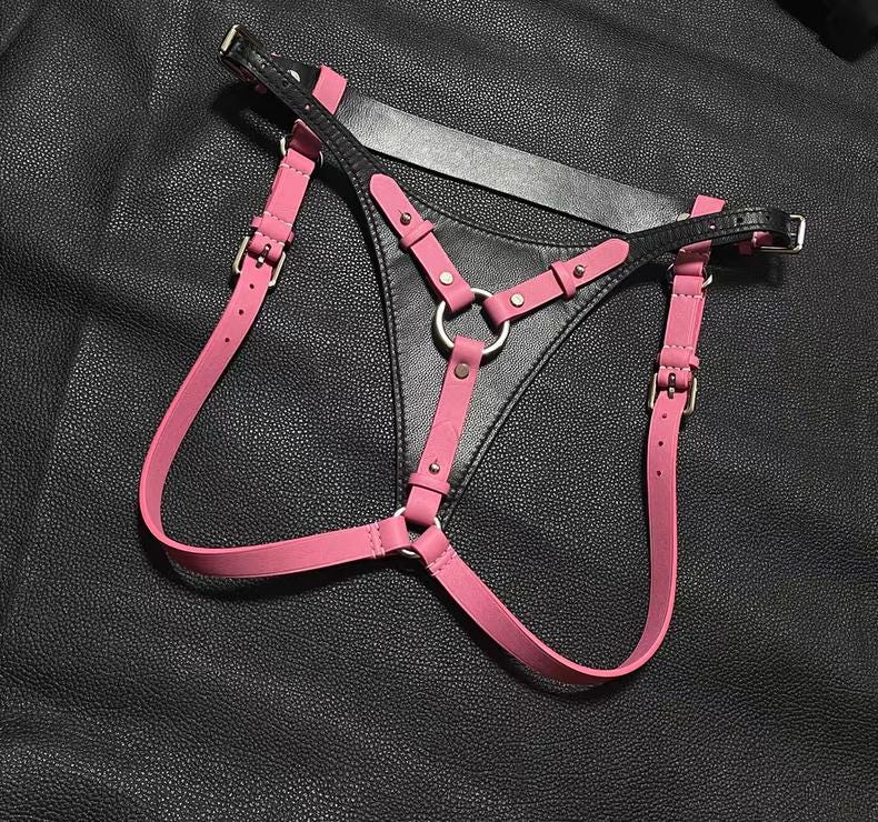 Handmade Personalized Women's blackpin Genuine Leather Thong,Custom Engraved Name ,Harness underwear with O-Ring,Gift for Girlfriend Wife