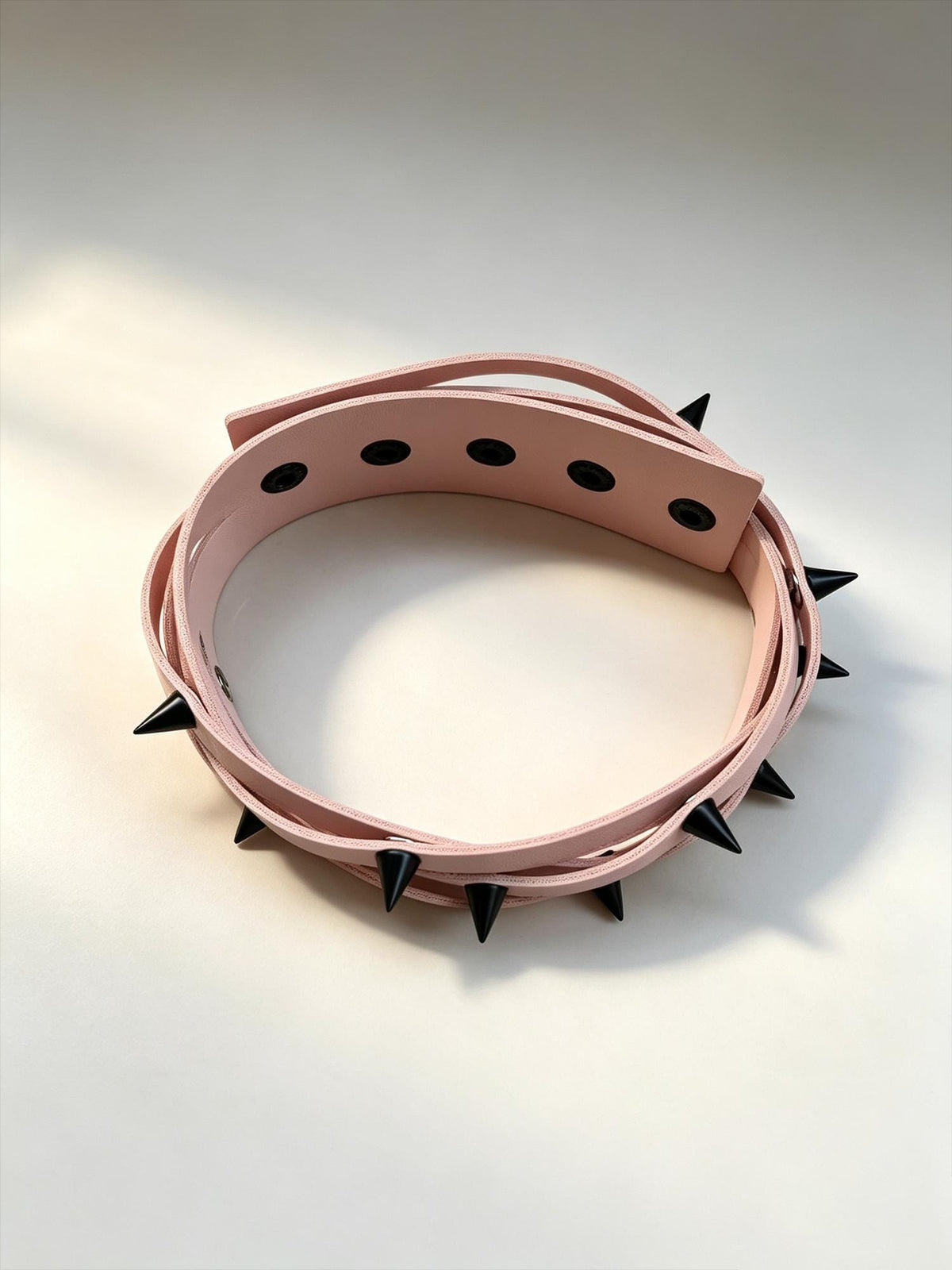 Handmade Pink Leather Choker necklace with Thorns,Adjustable Spiked 5-Layer Wrapped Gothic Rivet collar for Women,Punk Gift for Girlfriend