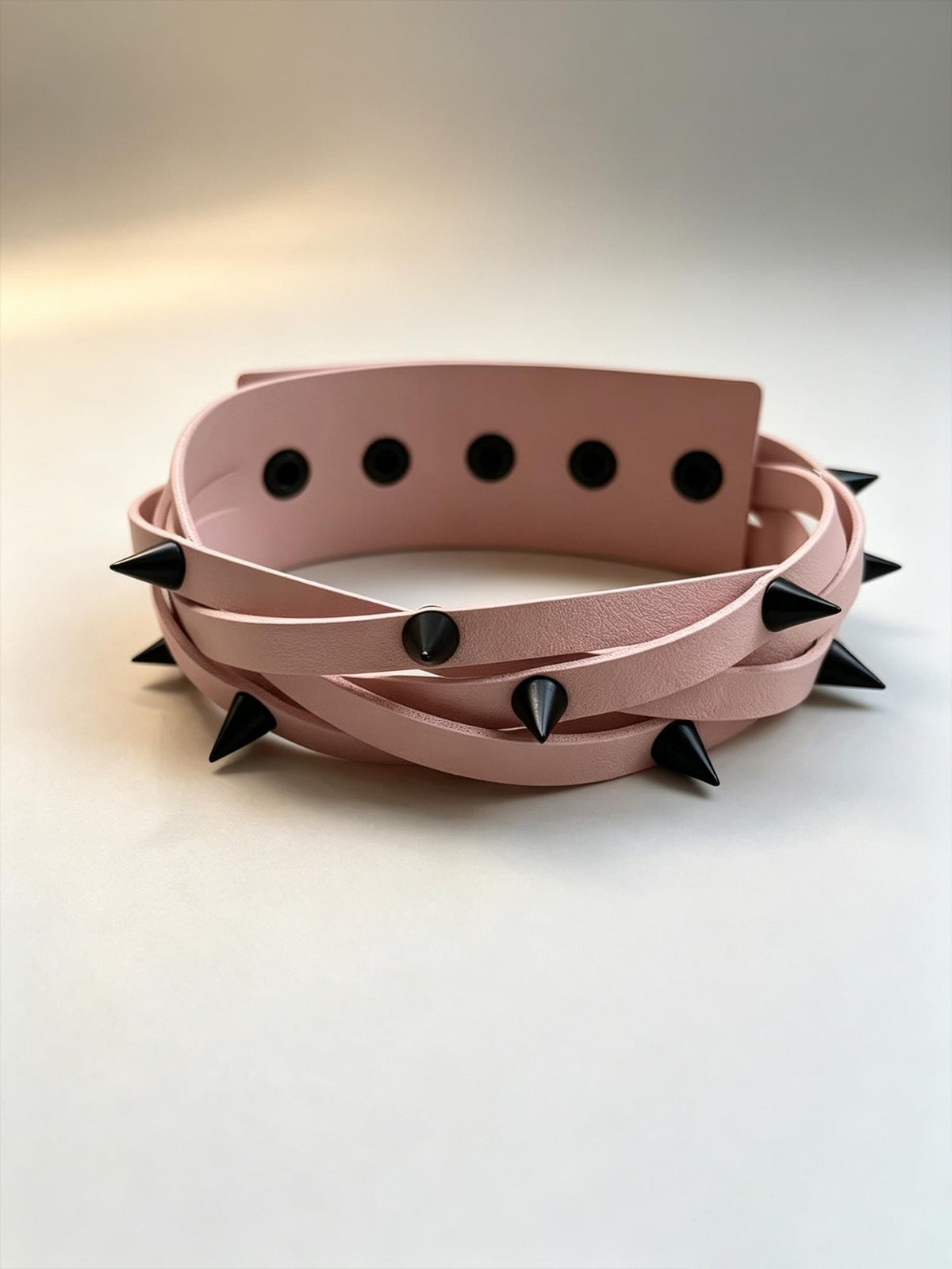 Handmade Pink Leather Choker necklace with Thorns,Adjustable Spiked 5-Layer Wrapped Gothic Rivet collar for Women,Punk Gift for Girlfriend