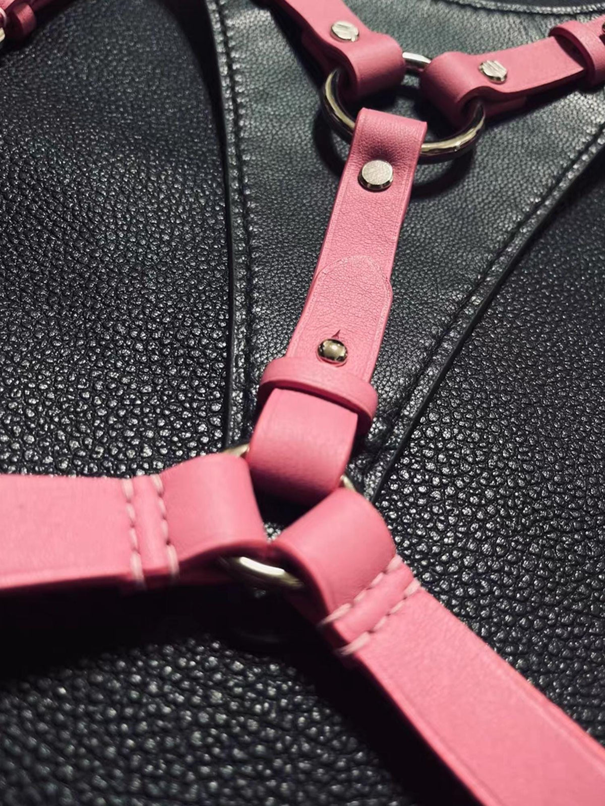 Handmade Personalized Women's blackpin Genuine Leather Thong,Custom Engraved Name ,Harness underwear with O-Ring,Gift for Girlfriend Wife