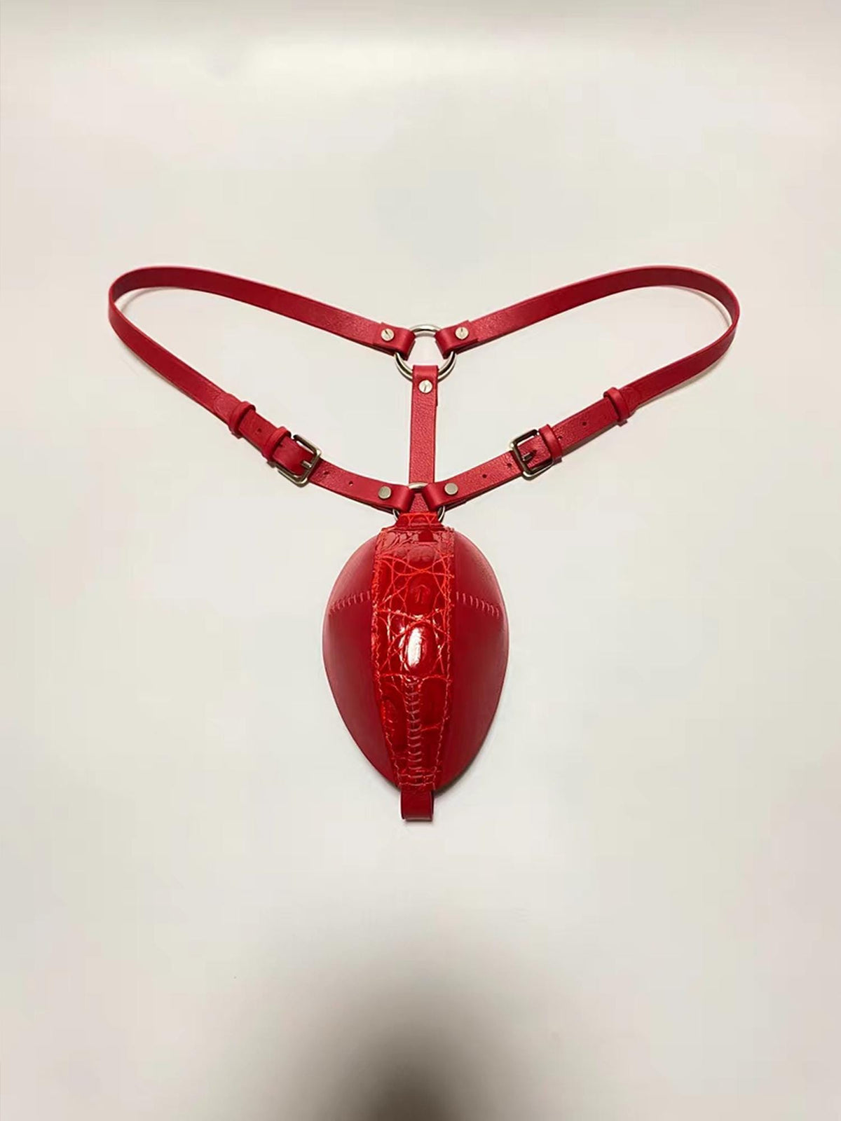 Handmade Red Crocodile&Calfskin Thong for Men,Custom Exotic Genuine Leather G-String,Enhancing 3D Pouch Underwear,Sexy Gift for Him