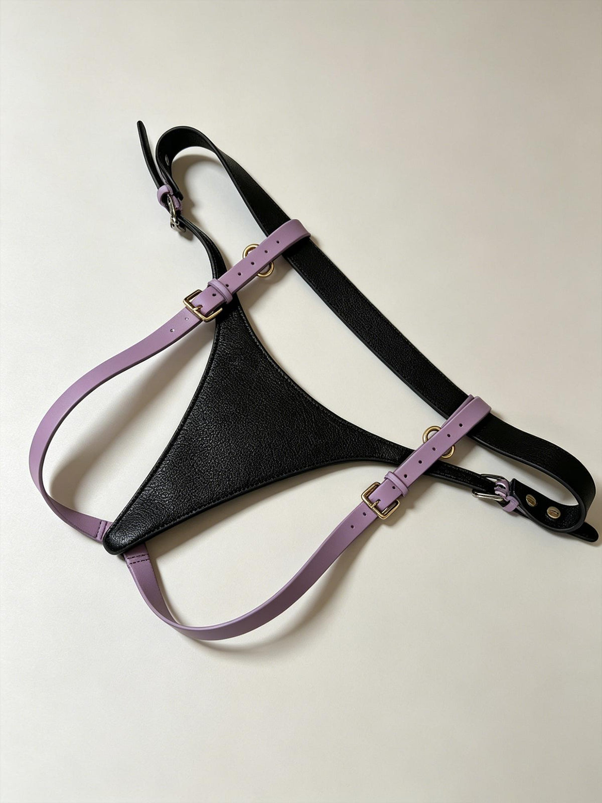 Handmade Black Purple Leather Thong for Women, Double-Sided Calfskin Underwear,  Interchangeable O-Ring, Custom Fit Lingerie, Gift for Her