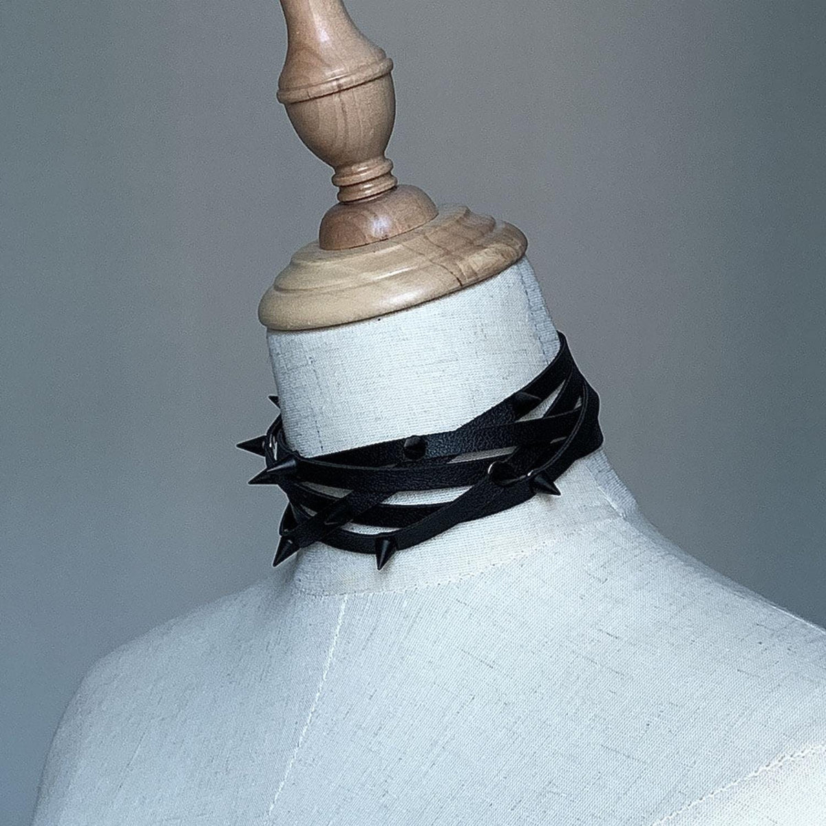 Handmade Studded Leather Choker Necklace, Adjustable Spiked Collar Gift for her/him