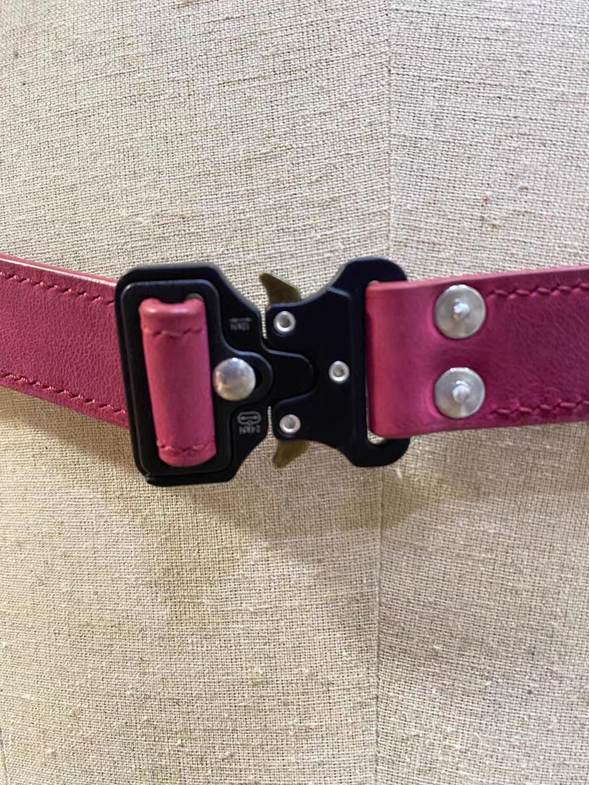 Mens Pink Leather Harness, Personalized Double Layer Horsehide Strap, Premium Hardware Body Harness, Rave Outfit Gift for Him