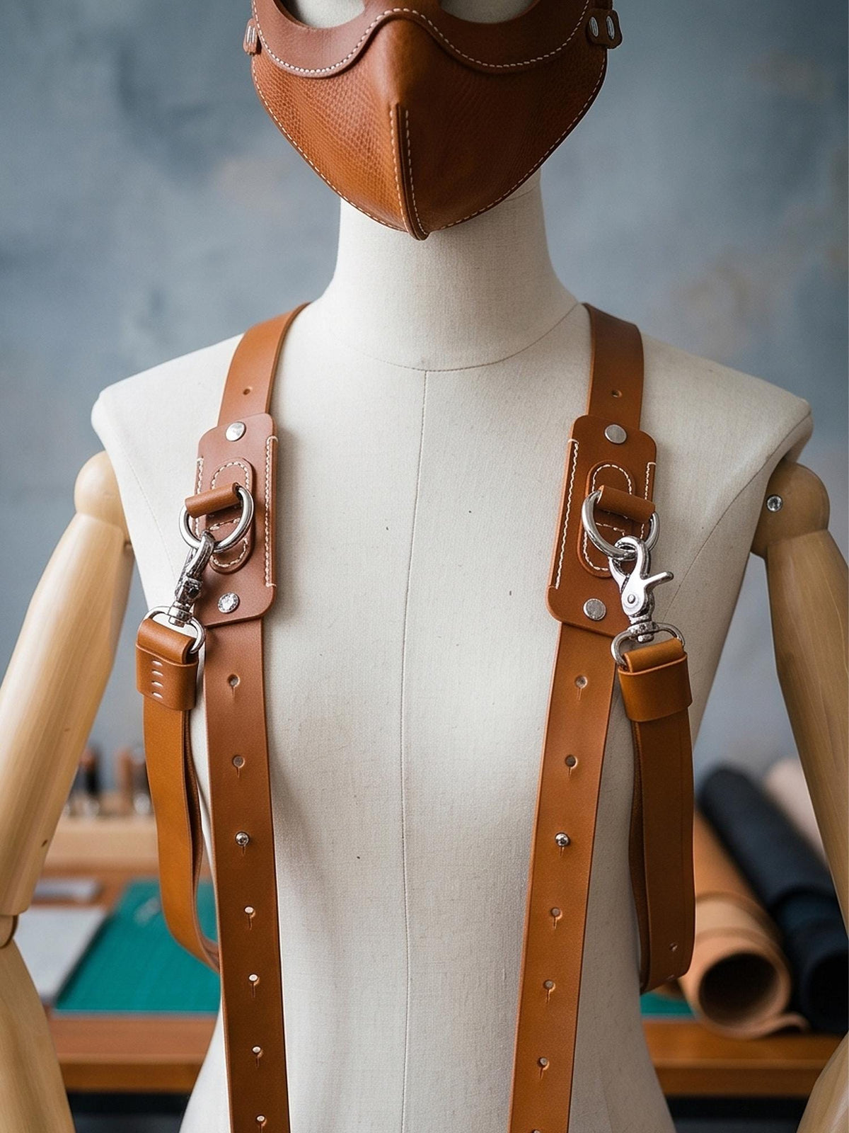 Handmade Genuine Leather Men‘s hardness,Stainless Steel Hardware  Suspenders, Back Cross Design,Camera Strap,Custom Color Available