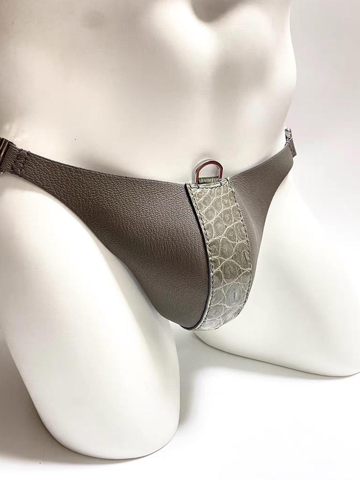 handmade Genuine Leather Mens Thong, Hand-Stitched Goatskin & Crocodile underwear, Reversible Design, Name Engraving,Gift for Husband him