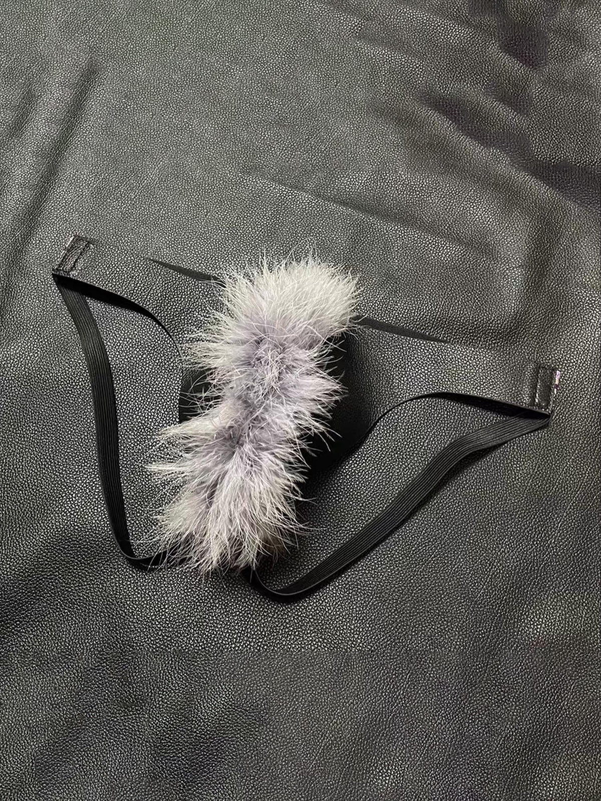 Handmade Genuine Leather Underwear  for mens, Thong with Ostrich Feathers, Elastic Waist, Stage Performance Cosplay Nightclub Wear