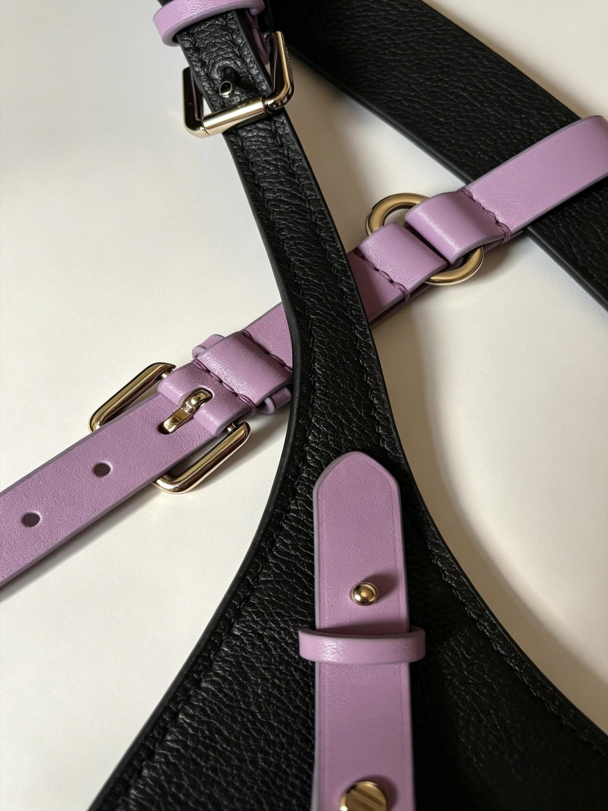Handmade Black Purple Leather Thong for Women, Double-Sided Calfskin Underwear,  Interchangeable O-Ring, Custom Fit Lingerie, Gift for Her