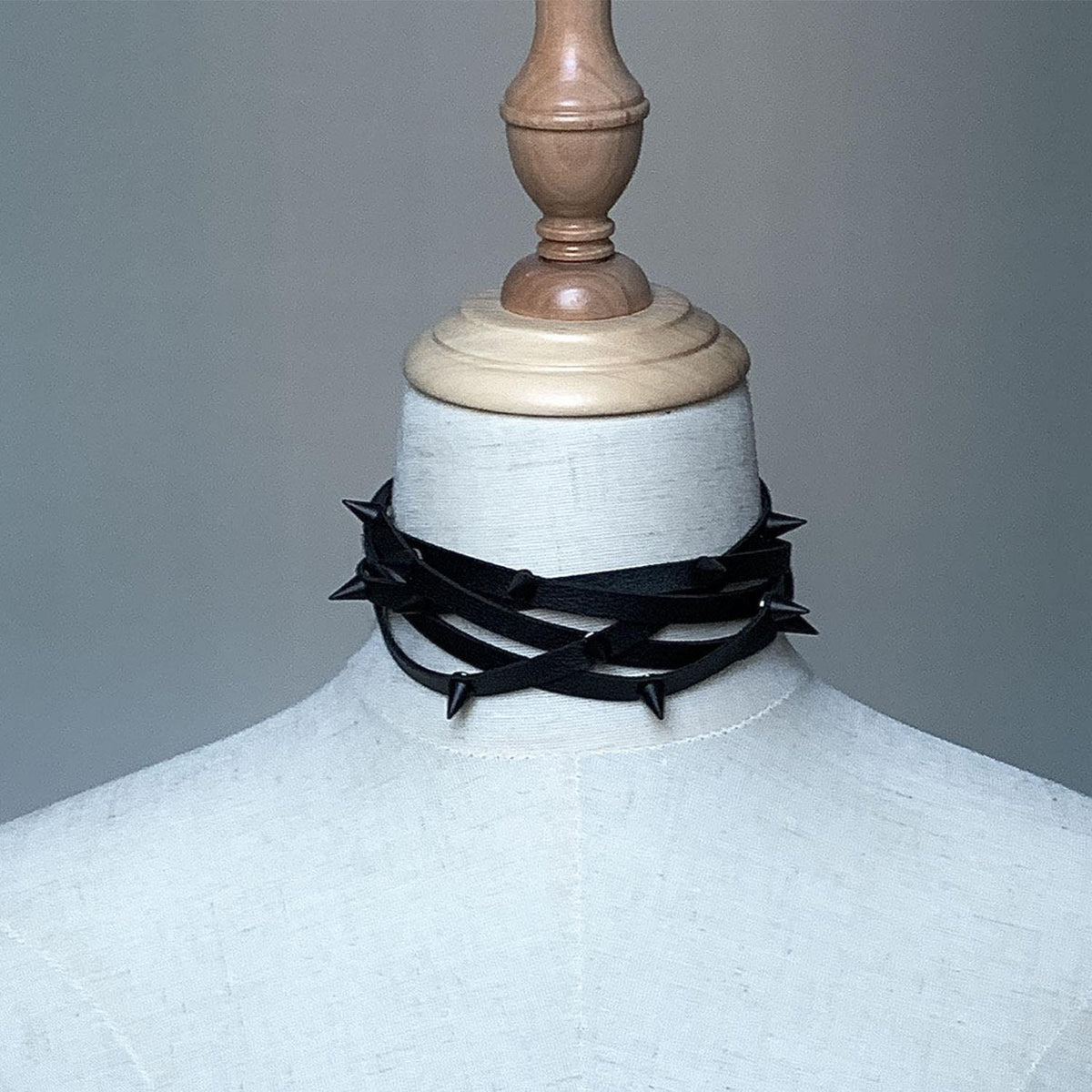 Handmade Studded Leather Choker Necklace, Adjustable Spiked Collar Gift for her/him