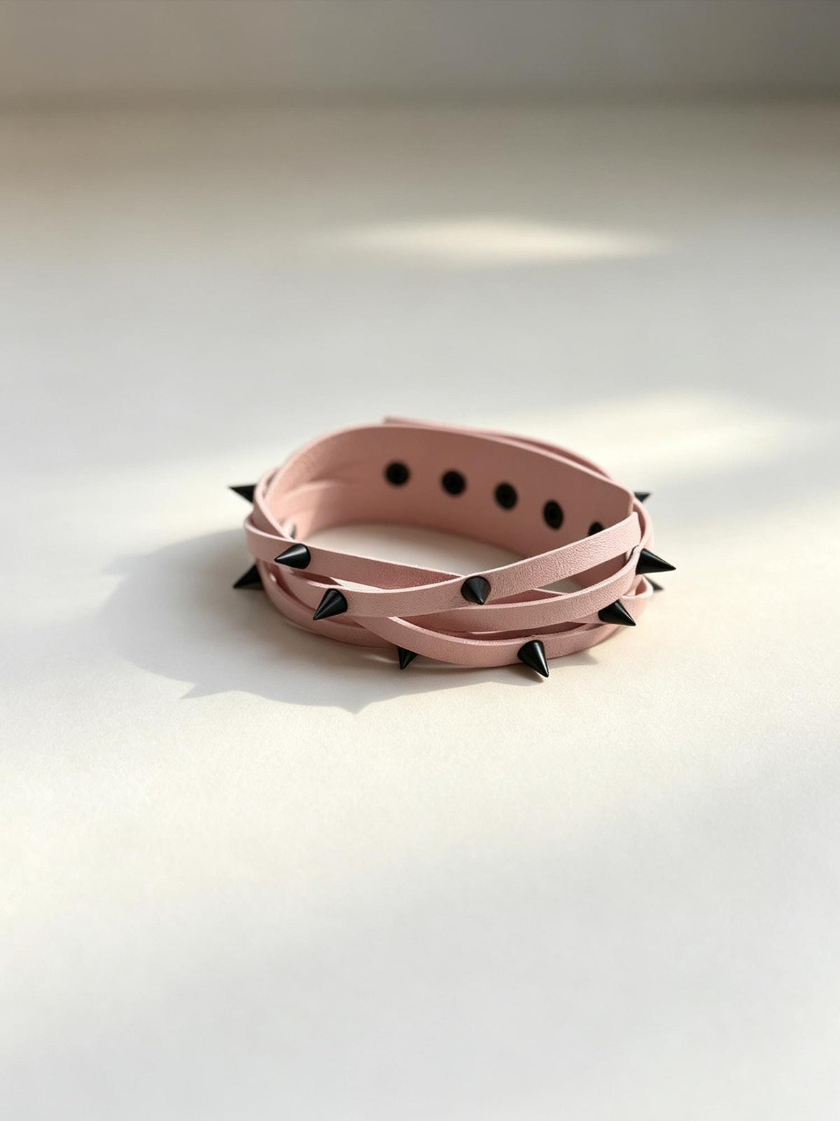 Handmade Pink Leather Choker necklace with Thorns,Adjustable Spiked 5-Layer Wrapped Gothic Rivet collar for Women,Punk Gift for Girlfriend