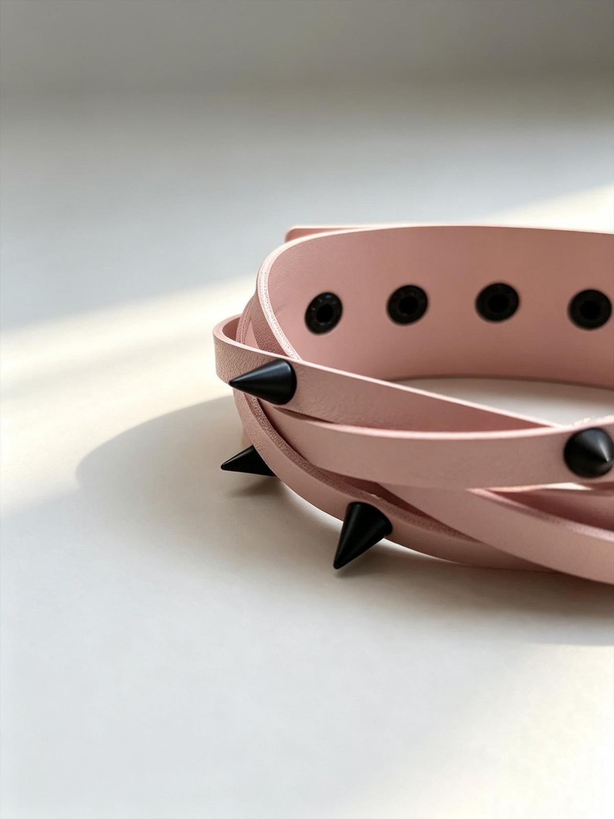 Handmade Pink Leather Choker necklace with Thorns,Adjustable Spiked 5-Layer Wrapped Gothic Rivet collar for Women,Punk Gift for Girlfriend