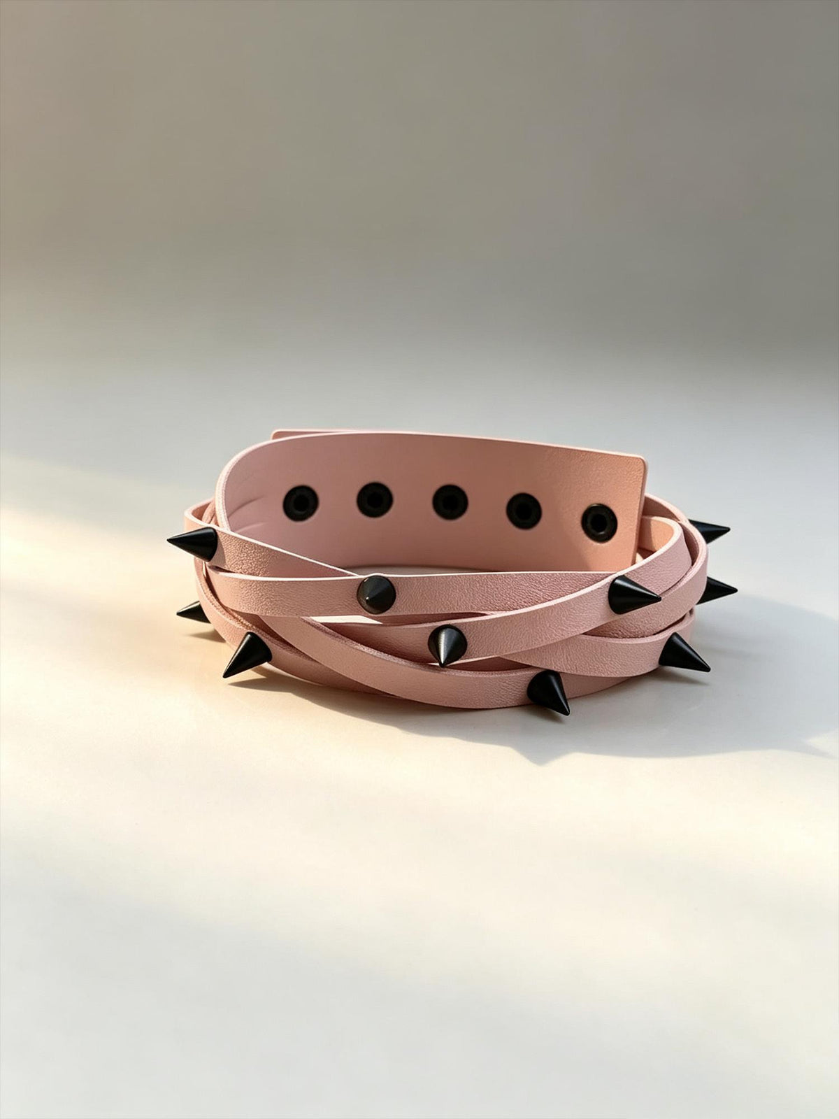 Handmade Pink Leather Choker necklace with Thorns,Adjustable Spiked 5-Layer Wrapped Gothic Rivet collar for Women,Punk Gift for Girlfriend
