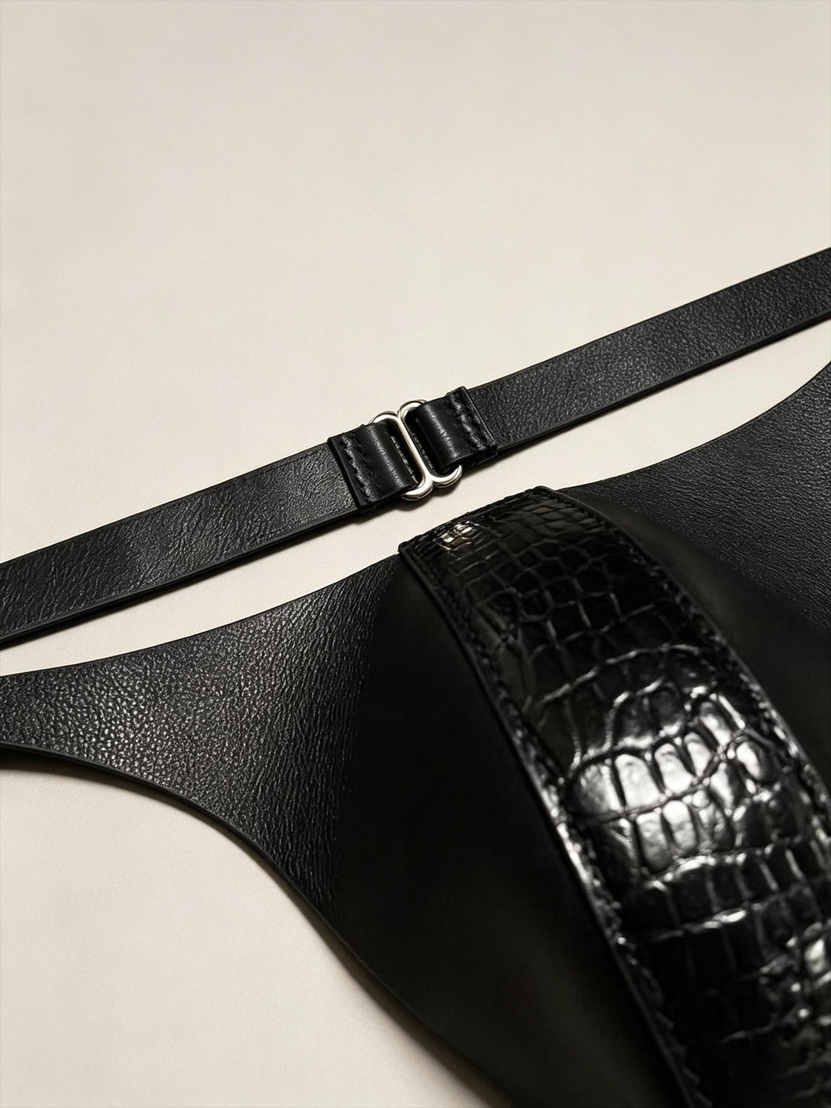 Handmade Genuine Leather Thong for Men,Crocodile &Italian Calfskin,Backless Design,,Engraved Name,Luxury Gift for Husband Boyfriend
