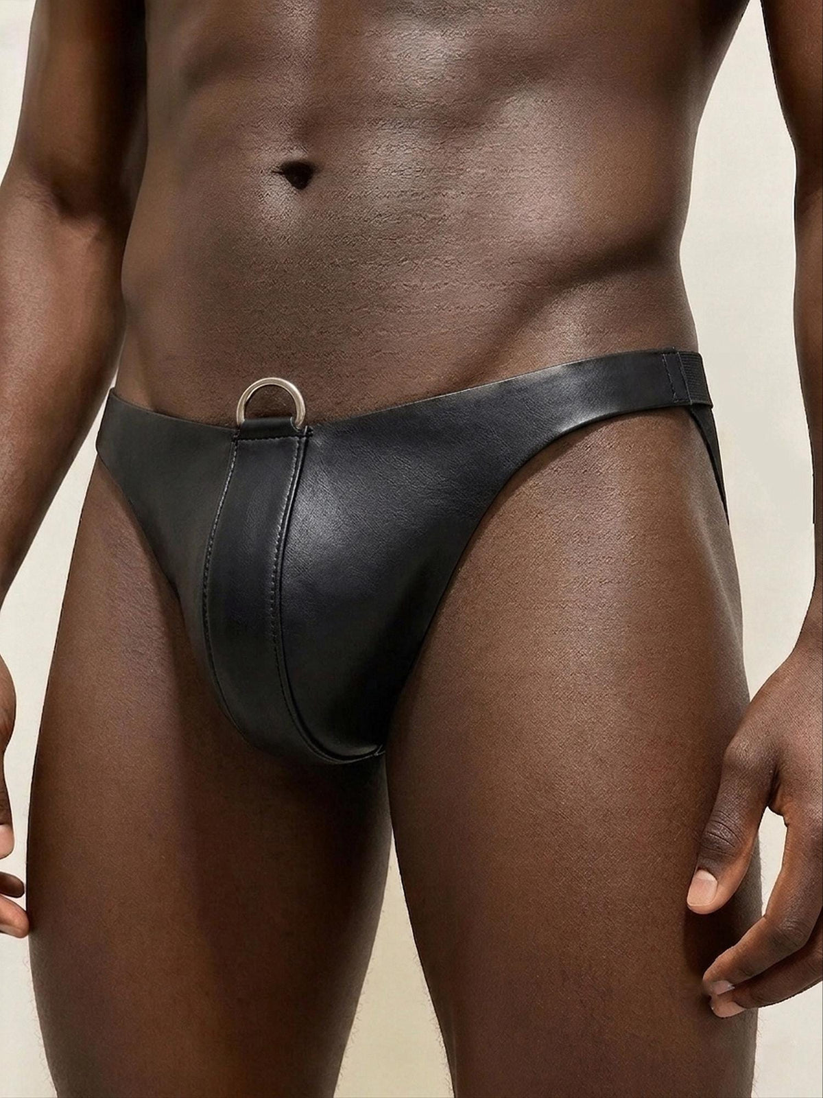Handmade Personalized Men's black Genuine Leather Thong,3D Pouch G-String,Custom Engraved Calfskin Underwear,Gift for Husband Boyfriend