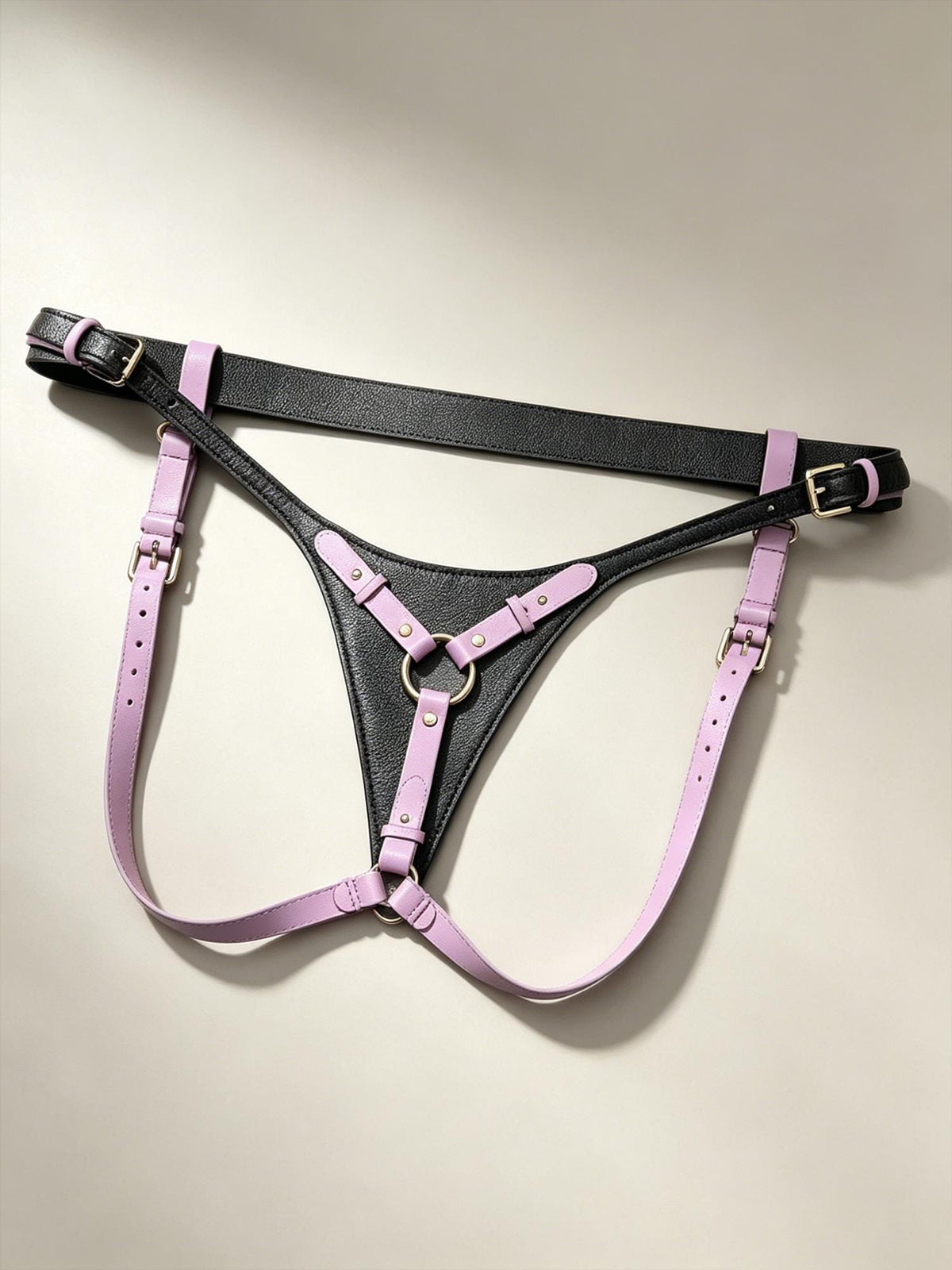 Handmade Black Purple Leather Thong for Women, Double-Sided Calfskin Underwear,  Interchangeable O-Ring, Custom Fit Lingerie, Gift for Her