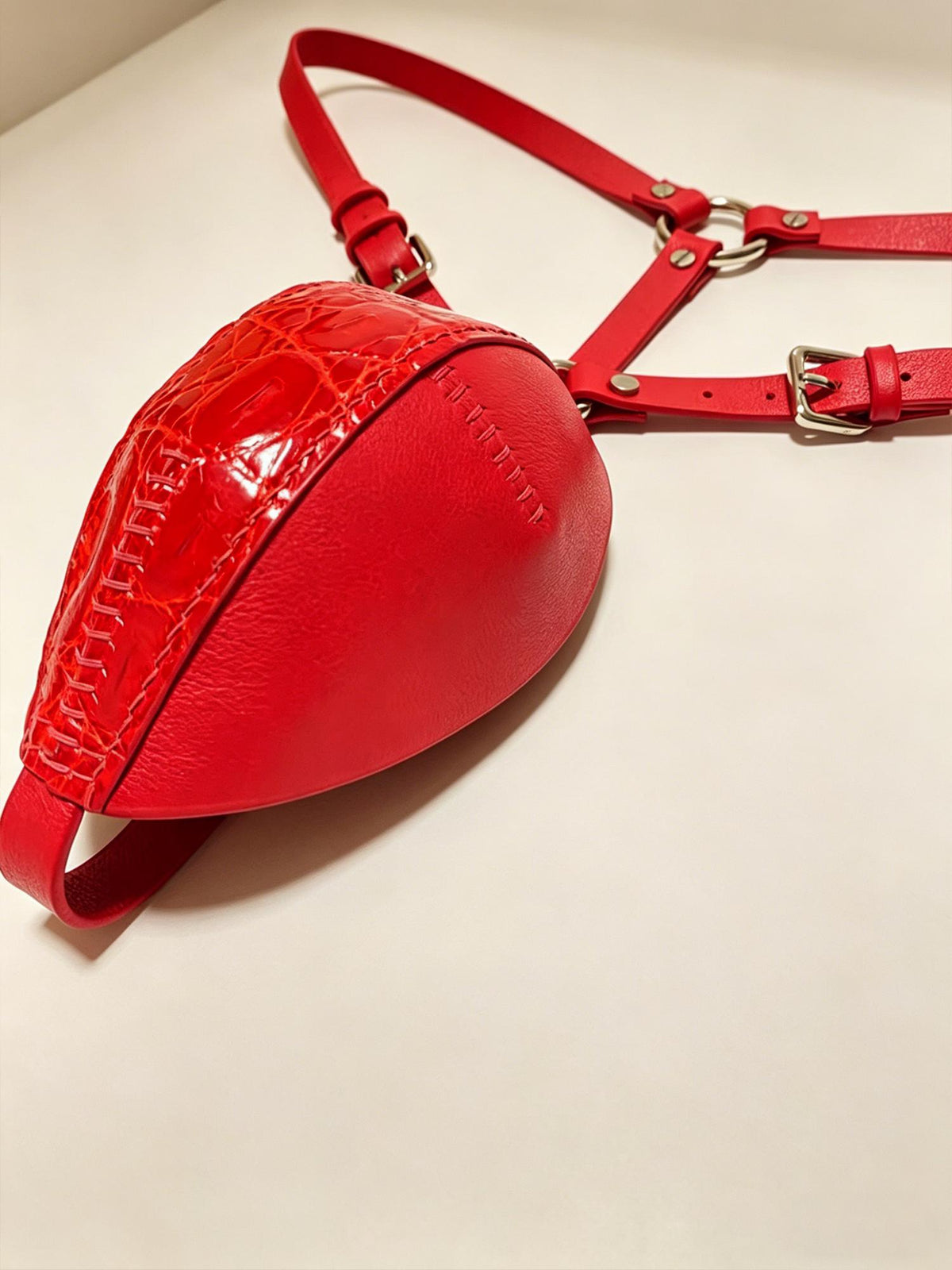Handmade Red Crocodile&Calfskin Thong for Men,Custom Exotic Genuine Leather G-String,Enhancing 3D Pouch Underwear,Sexy Gift for Him